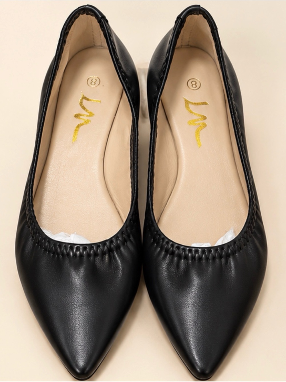 Amazon Black Pointed Faux-Leather Ballet Flats